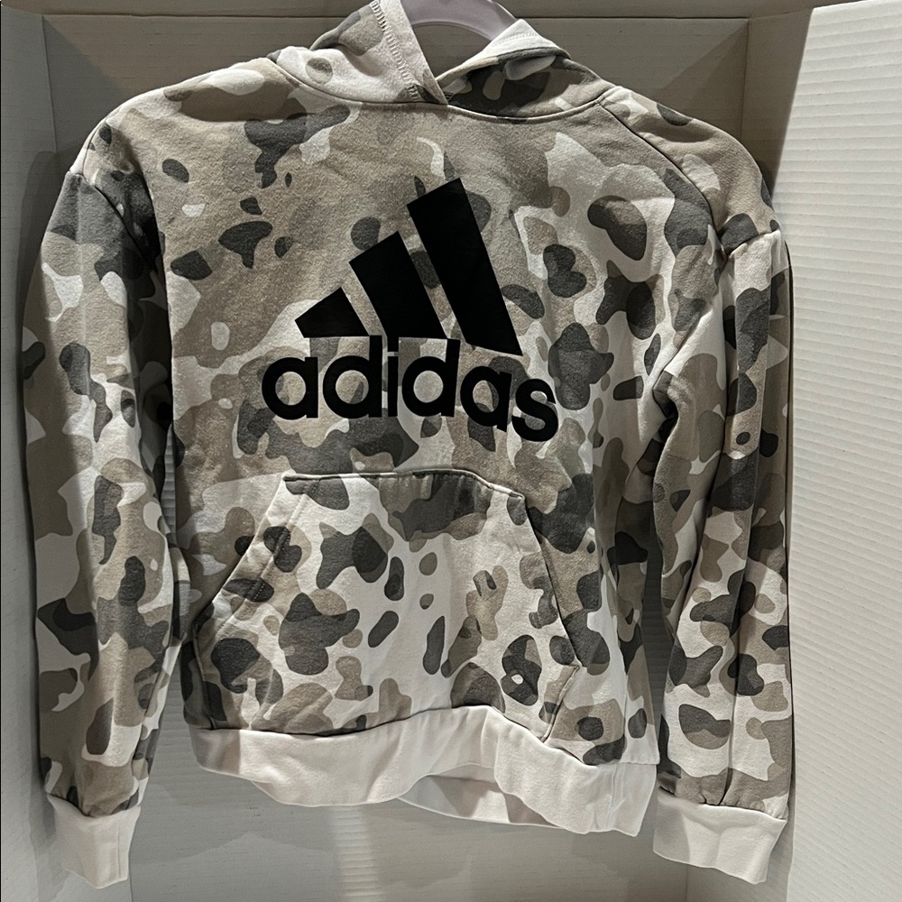 Adidas Gray Camo Hoodie with Black Logo Boys 10/12